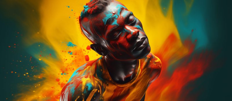 a colorful abstract photo of a skinny man in an unnatural position, in the style of zbrush, bold and colorful portraits, benin art, epic portraiture, split toning, speedpainting, human sculpture --ar 16:9 --v 5.2 Job ID: 6ba1cdb6-7d3f-4a03-bcbe-8389148ec4ad